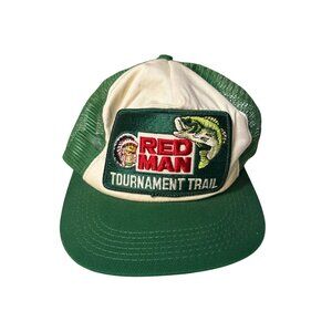 Vintage Red Man Tournament Trail Adjustable Mesh Snapback Hat Green & White Made